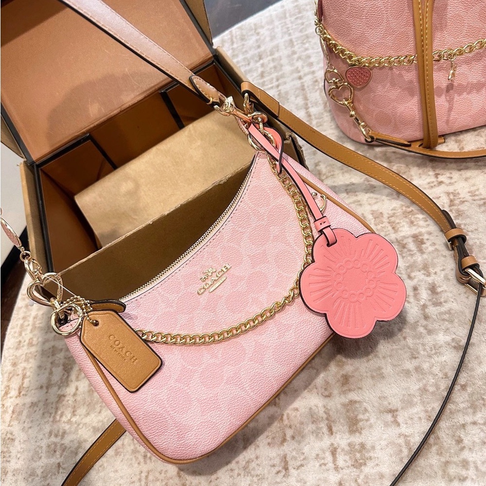 Pink Signature Chain-Trim Crossbody Bag